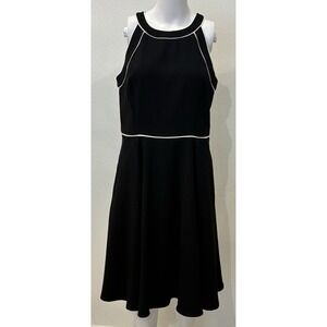 White House Black Market Fit & Flare Dress Womens 8 Black White Trim Career